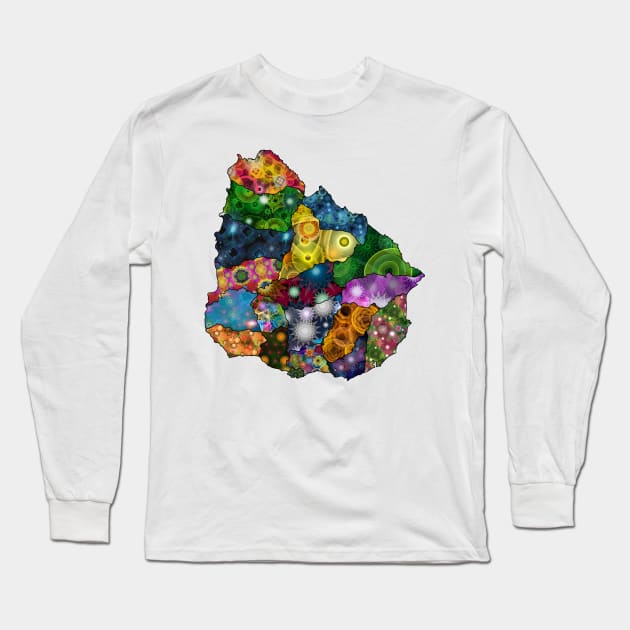 Spirograph Patterned Uruguay Departments Map Long Sleeve T-Shirt by RachelEDesigns